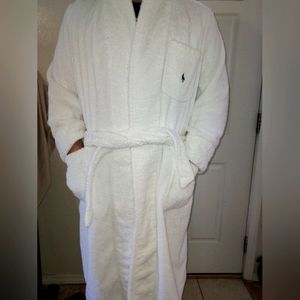 One Size Polo Ralph Lauren White Terry Bathrobe